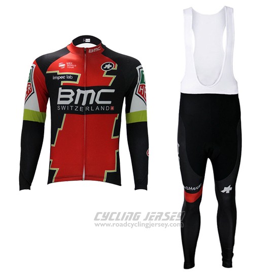 2017 Cycling Jersey BMC Red and Green Long Sleeve and Bib Tight